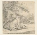 Two Chained Hunting Dogs