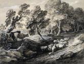 A Shepherd Driving a Flock of Sheep through a Wood
