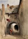 Old Archways with Woman in Red Shawl, Galway