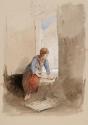 Girl at a Window with a Ciséan (Basket) on the Floor