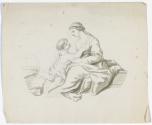 Seated Woman and Child Holding a Cross; Figure Studies (on verso)