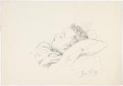 Head of Sleeping Child with Curly Hair, Lying on a Pillow