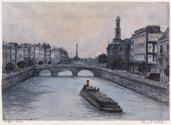 The River Liffey, Dublin, at Night (Queen Maeve Bridge and St Paul's Arran Quay); Provisional Sketch (on verso)