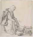 An Old Woman Frying Pancakes