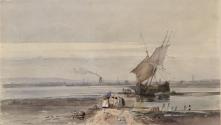 Beached Boats at Clontarf, Dublin; a Group of Figures (on verso)