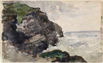Waves Breaking against the Cliffs; a Cow (on verso)