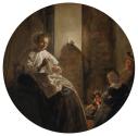A Woman Sewing by Candlelight