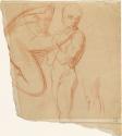 A Male Nude with Crossed Arms and Details; a Standing Draped Figure (on verso)