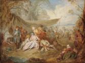 Figures Resting in a Military Encampment