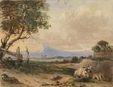 A Resting Donkey and Distant Mountain