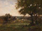 Mending the Wheel of a Farm Cart near a Tree