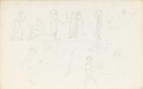 Studies of Figures in Grecian Robes; Carictured Figures Bouncing a Child on a Sheet