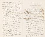 Illustrated letter from William Orpen to Mrs St George with a sketch of the artist looking at a miniature on the reverse