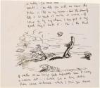 Cropped letter from William Orpen to Mrs St George with a sketch of the artist in strong wind