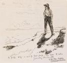 Cropped letter from William Orpen to Mrs St George with a sketch of the artist at Howth on the reverse