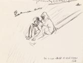Cropped letter from William Orpen to Mrs St George with a sketch of the artist and Mrs St George on a sleigh