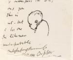 Cropped letter from William Orpen to Mrs St George with a sketch of a baby's head and shoulders