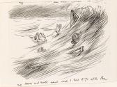 Cropped letter from William Orpen to Mrs St George with a sketch of the artist and his easel in the sea