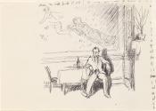 Cropped letter from William Orpen to Mrs St George with a sketch of the artist alone at Jammets