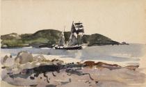 A Three-Master Leaving Youghal Bay, County Cork; Cows on verso