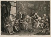Marriage à la Mode, plate 1 - Lord Squanderfield's House and the Marriage Contract for his Son