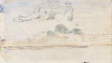 A Boy and Resting Camel by the River Nile, Egypt; A Nile Boat (on verso)