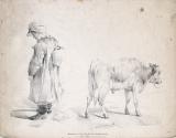 A Calf and a Boy Carrying a Pitcher