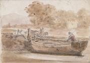 A Man in a Moored Rowing Boat; A Cottage (on verso)