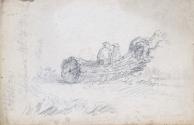 Two Men Seated on a Treetrunk in Phoenix Park, Dublin; A Castle above a Bay (on verso)