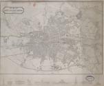 Plan of Dublin with Elevations of Nelson Pillar, Homes Hotel, the General Post Office, Saint Patrick's Cathedral, Custom House, Four Courts, Saint George's Church [...]