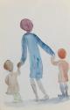 A Woman Holding Two Children by the Hand