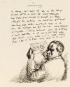 Illustrated letter from William Orpen to Mrs St George with a self-portrait of the artist holding a telegram