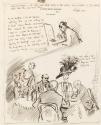Illustrated letter from William Orpen to Mr Gore with a sketch of the artist painting and another of Mrs St George at a dinner party