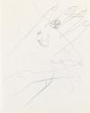 Outline sketch of a man and woman's hand with a sketch of the artist