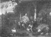 Man Outside a Cottage with Still Life