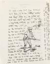 Illustrated letter from William Orpen to Mrs St George with a sketch of the artist hunting on the reverse
