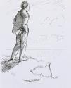 Cropped letter from William Orpen to Mrs St George with a sketch of the artist 'looking westward' on the reverse