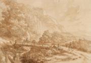Bridge in a Mountain Landscape with Waterfall