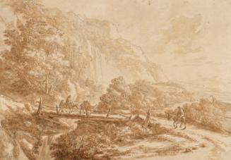 Bridge in a Mountain Landscape with Waterfall