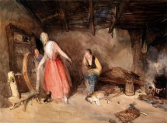 Interior with a Woman Spinning, a Pot on an Open Fire