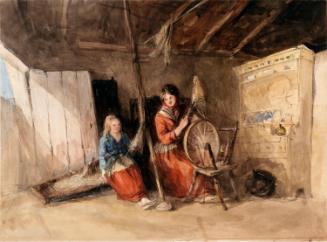 Interior, Woman and Girl Spinning at an Open Door