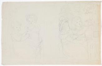 Two Children, One Holding a Doll, Two Children Feeding a Squirrel