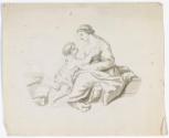 Seated Woman and Child Holding a Cross; Figure Studies (on verso)