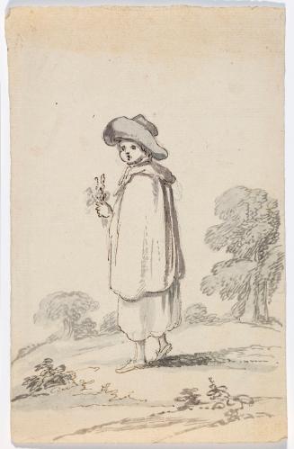 Child in a Cloak and Hat Holding Flowers