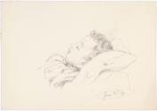 Head of Sleeping Child with Curly Hair, Lying on a Pillow