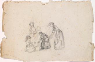 Child Learning to Walk Surrounded by Women and Children