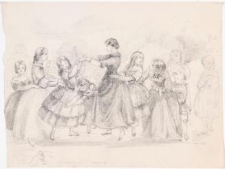 Young Women and Children Playing a Dancing Game