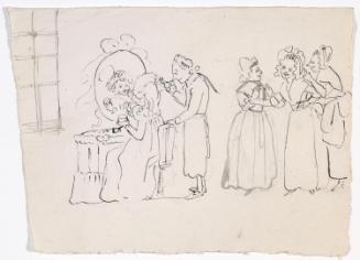 Woman at her Dressing Table with a Man and three Women