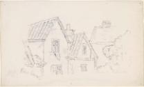 A house and adjacent wall; the arch of a bridge on verso