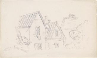 A house and adjacent wall; the arch of a bridge on verso